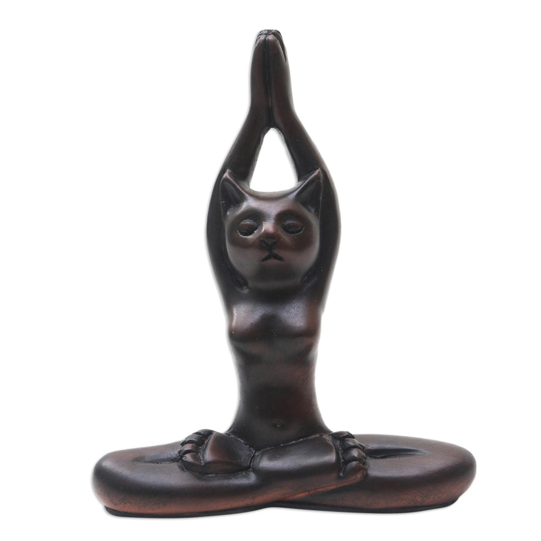 Cement Yoga-Themed Cat Statuette - Upward Salute