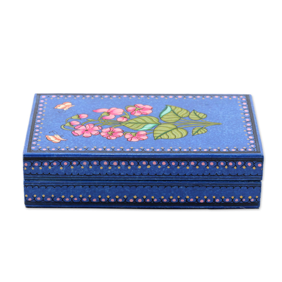 Hand-Painted Decorative Papier Mache Box from India - Dusky Garden