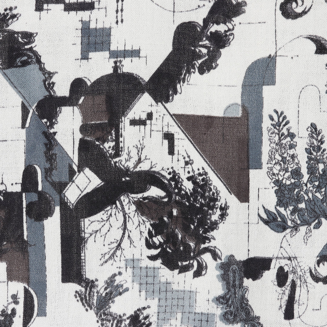 Modern Abstract Handwoven Wool Shawl in White Black Grey - Modern Art