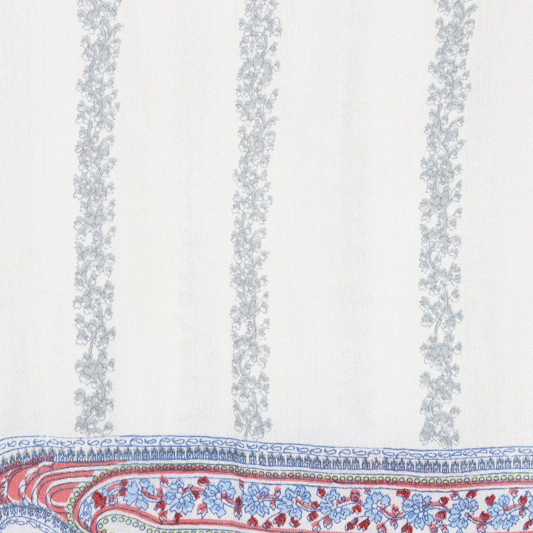 Handwoven Screen Printed Floral Paisley Themed Wool Shawl - Garden Glory