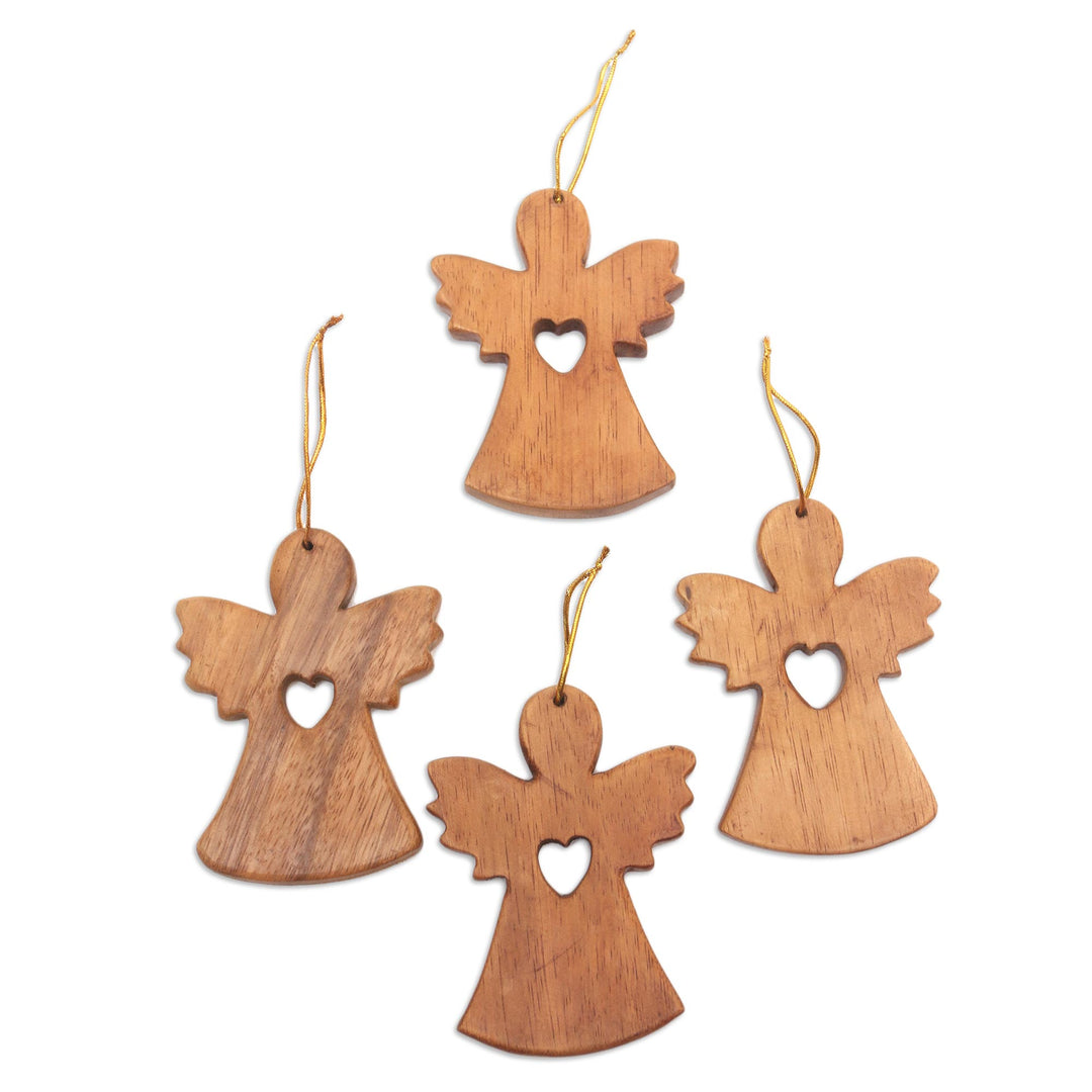 Handmade Wood Angel Ornaments (Set of 4) - Love and Blessings