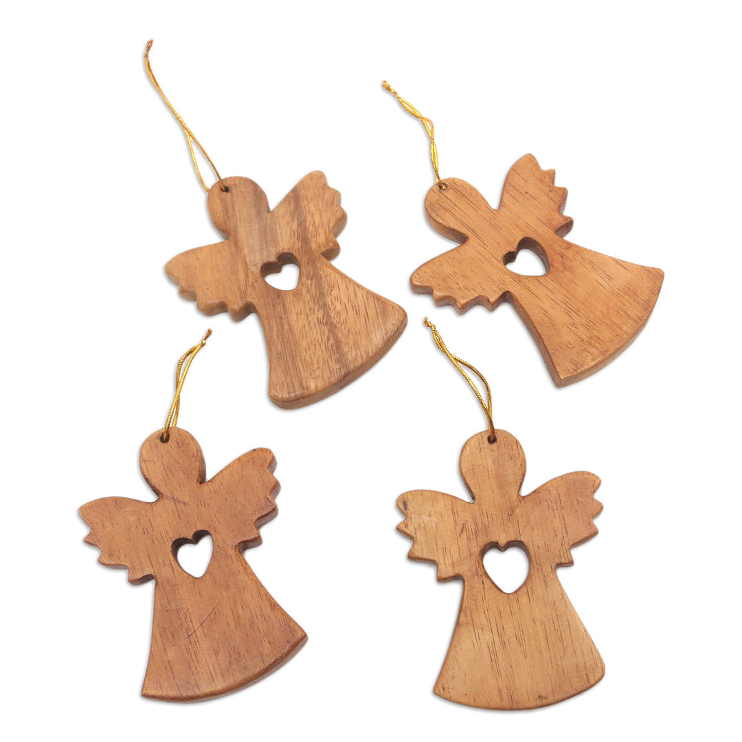 Handmade Wood Angel Ornaments (Set of 4) - Love and Blessings