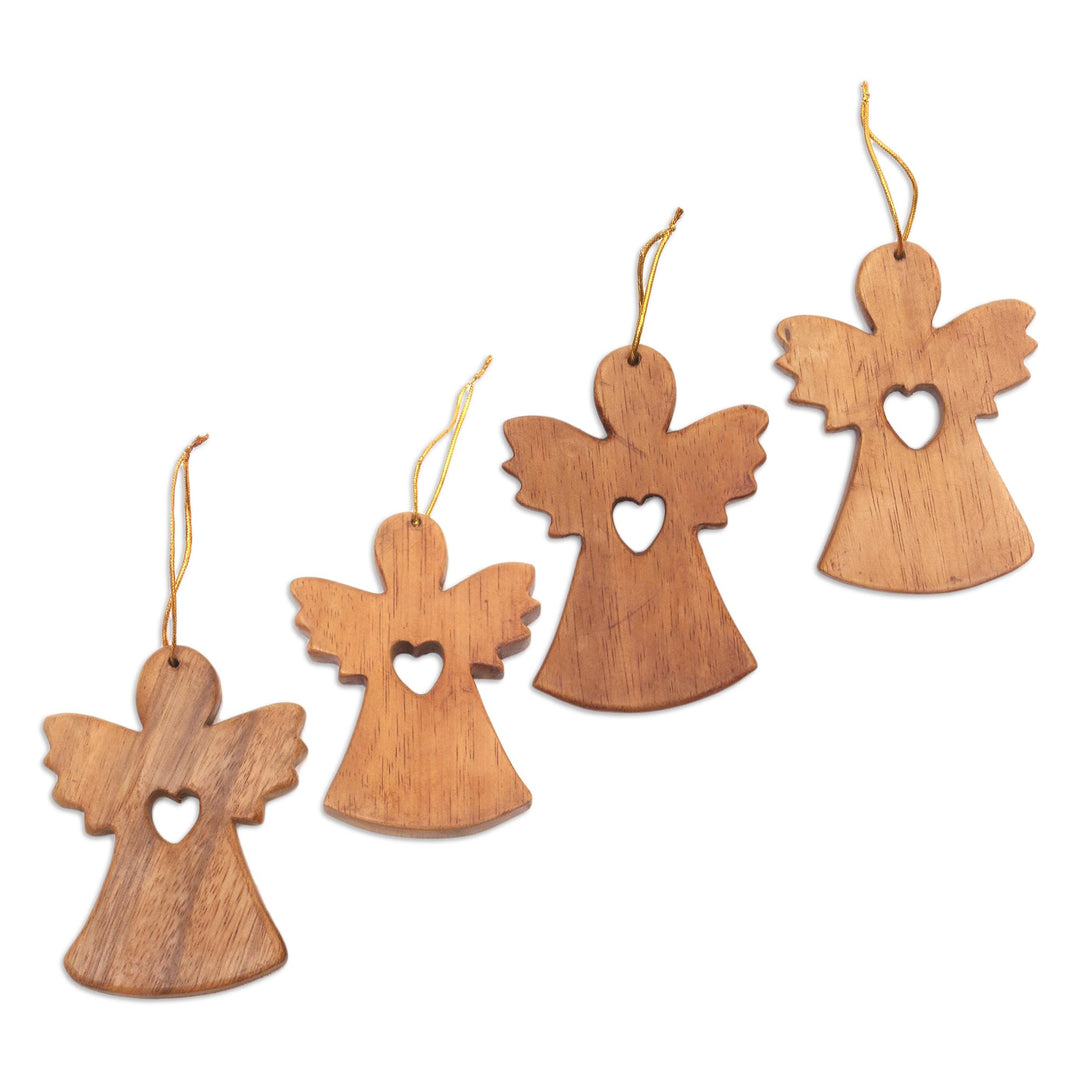 Handmade Wood Angel Ornaments (Set of 4) - Love and Blessings
