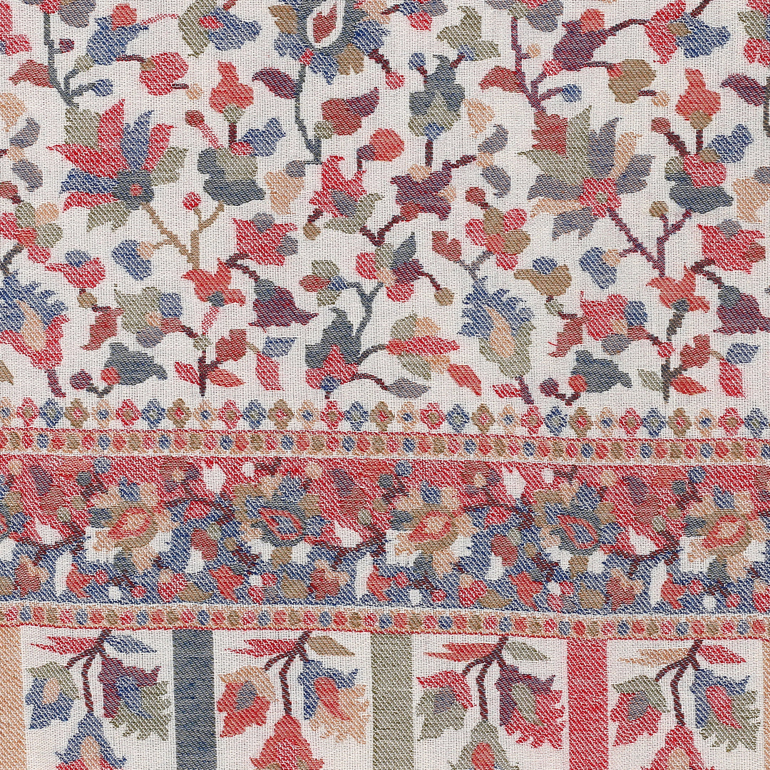 Indian Floral Motif Handwoven Wool Rectangular Kani Shawl - Kashmir Ivory