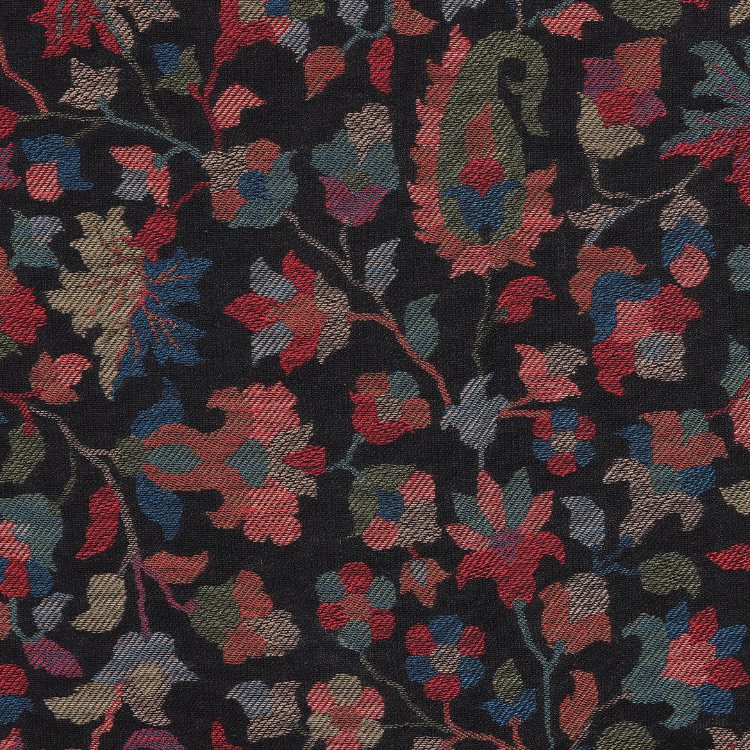 Richly Decorated India Floral Motif Handwoven Wool Shawl - Kani Midnight