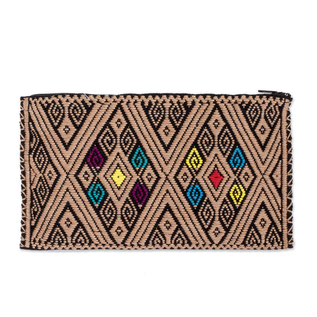 Hand Woven and Embroidered  Clutch With Diamond Pattern - Woven Diamonds