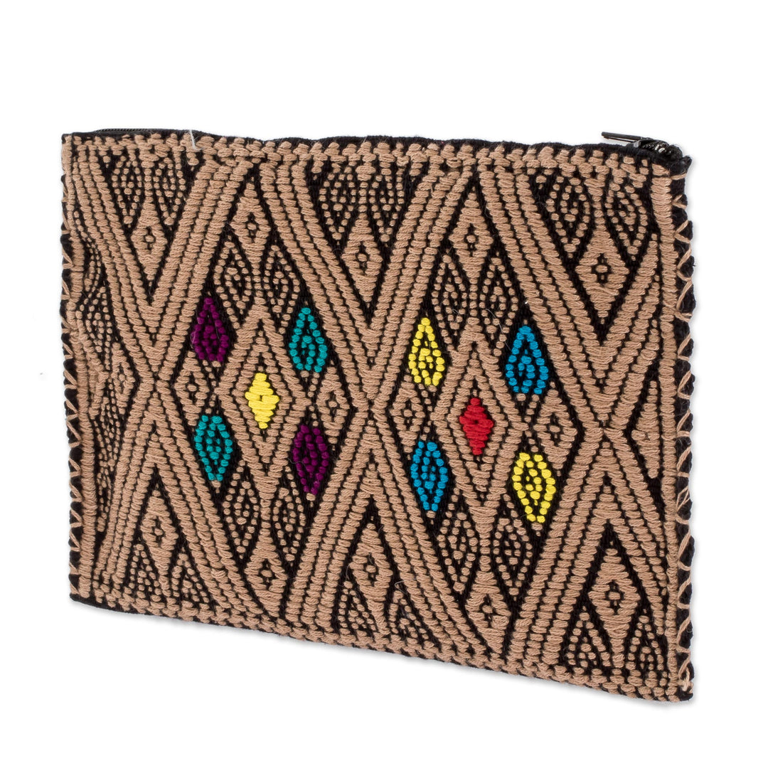 Hand Woven and Embroidered  Clutch With Diamond Pattern - Woven Diamonds