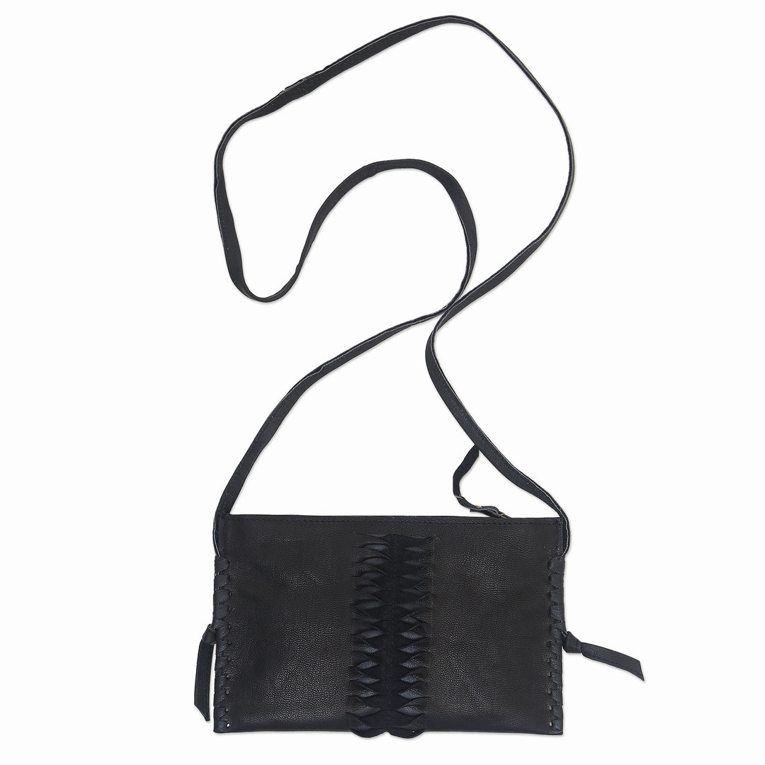 Hand-Cut Leather Sling Bag from Bali - Dark Center