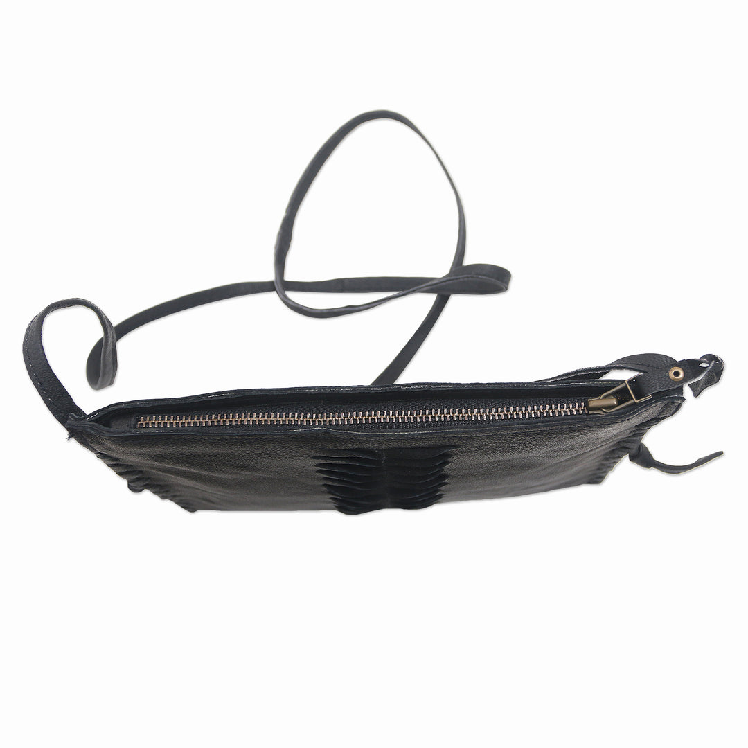Hand-Cut Leather Sling Bag from Bali - Dark Center