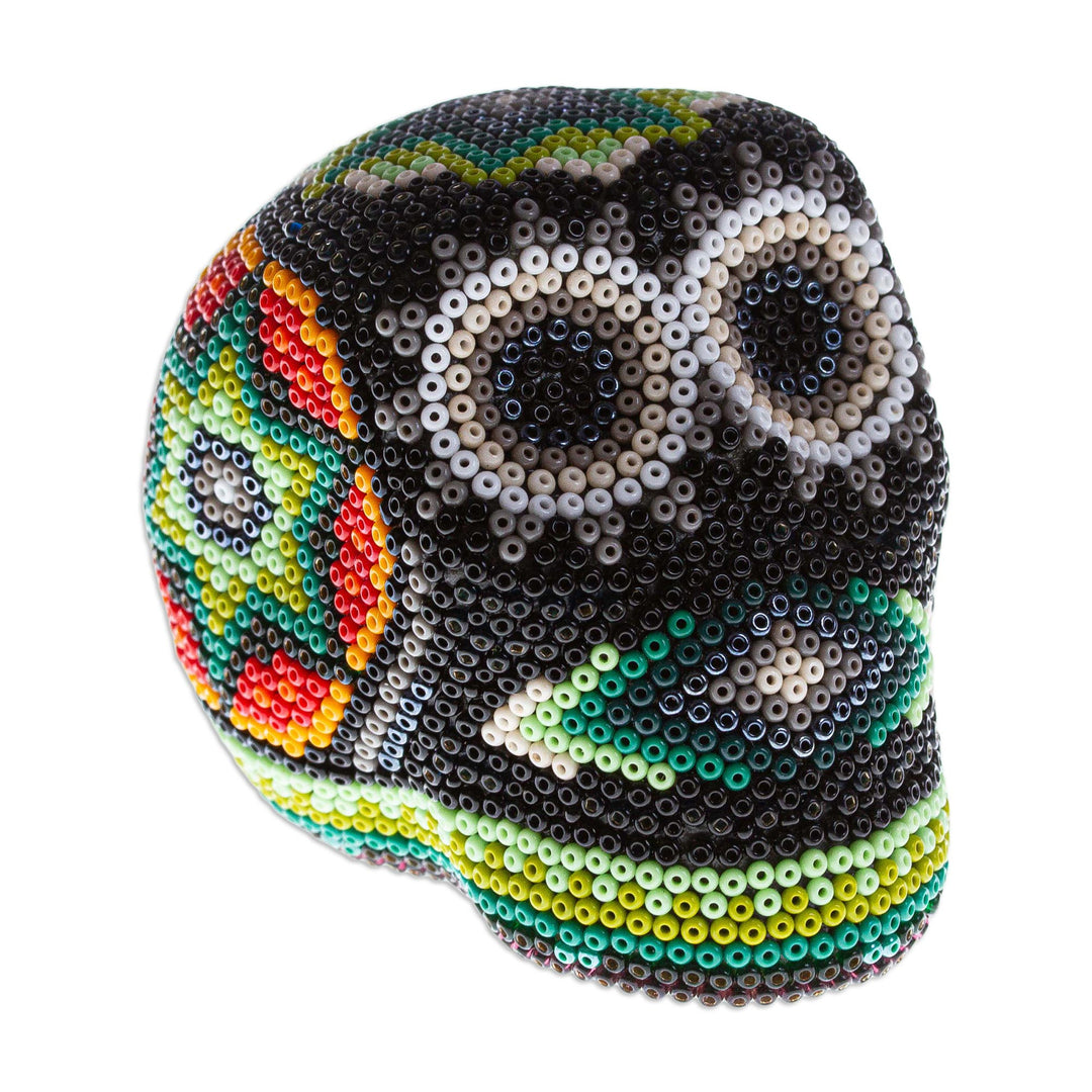 Artisan Crafted Huichol Skull Sculpture - Sierra Stars