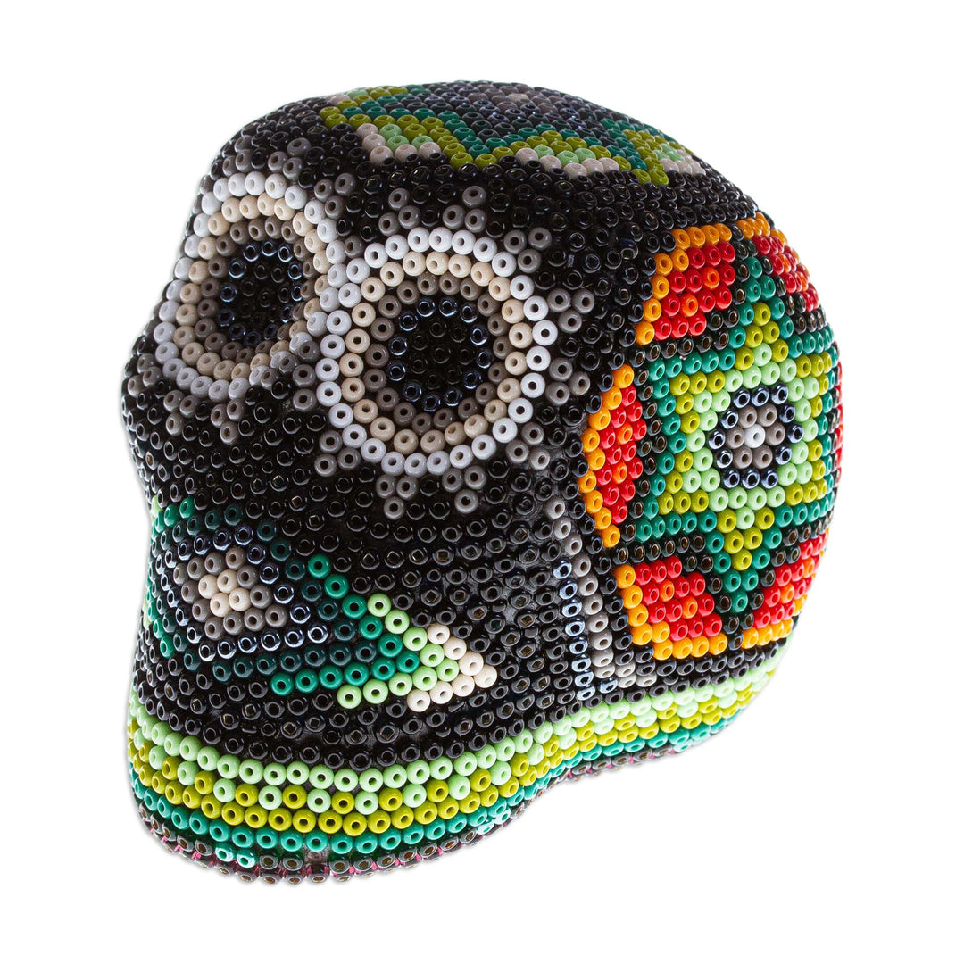 Artisan Crafted Huichol Skull Sculpture - Sierra Stars