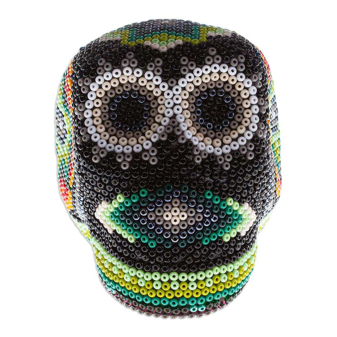 Artisan Crafted Huichol Skull Sculpture - Sierra Stars