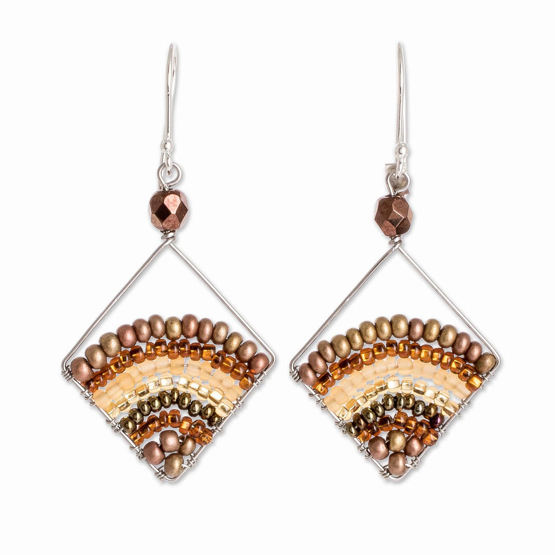 Amber Colored Beaded Dangle Earrings With Silver Hooks - Amber Rainbow