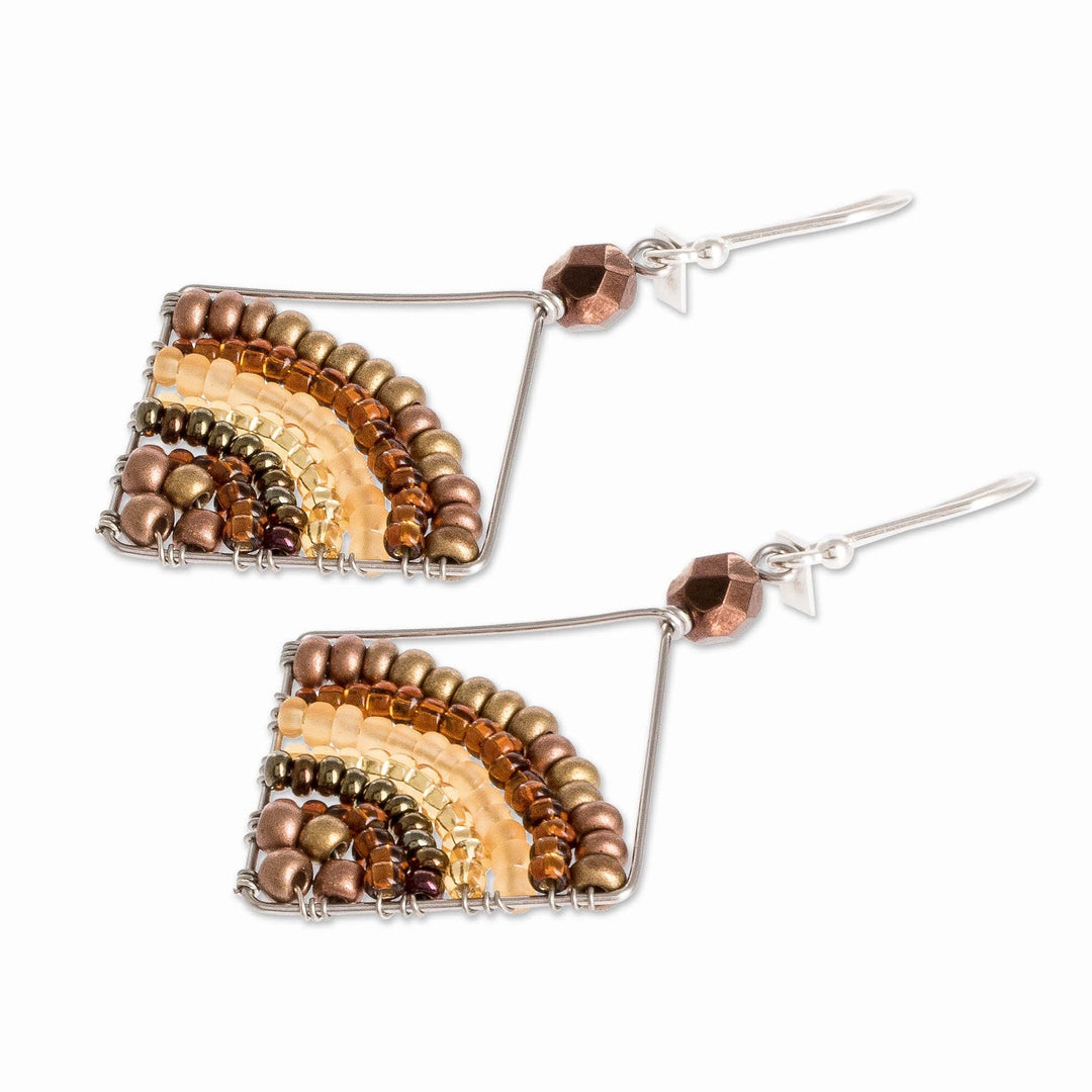 Amber Colored Beaded Dangle Earrings With Silver Hooks - Amber Rainbow