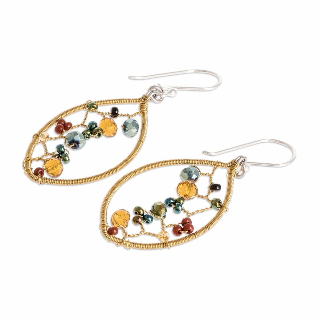 Multicolor Glass Beaded Dangle Earrings with Silver Hooks - Multicolor Crystal Web