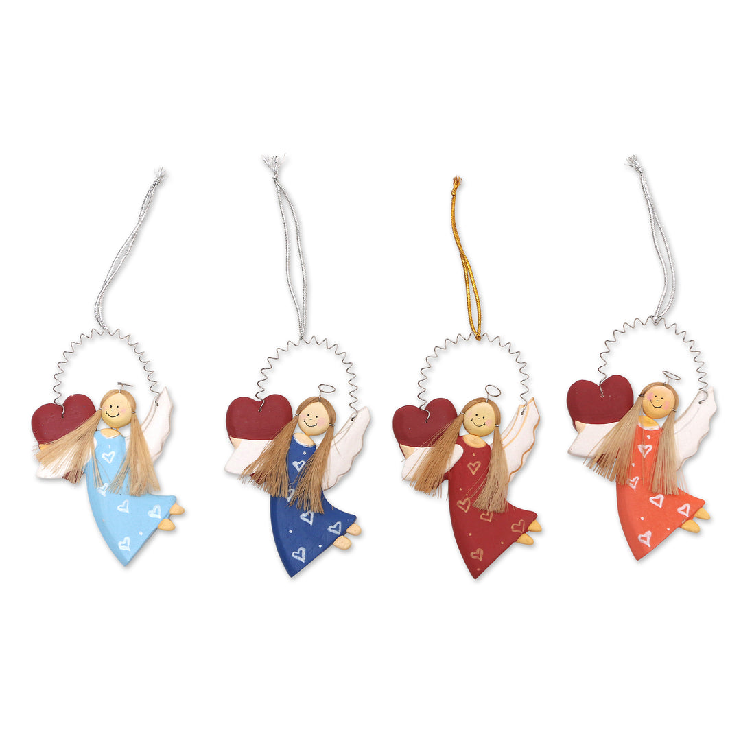 Handcrafted Balinese Angel Ornaments (Set of 4) - Color of Love