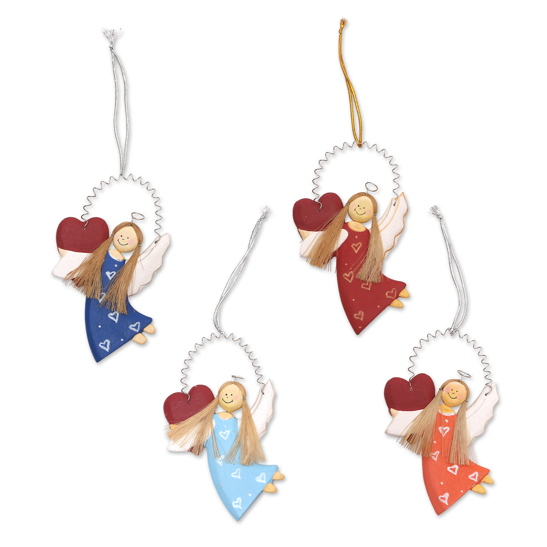 Handcrafted Balinese Angel Ornaments (Set of 4) - Color of Love