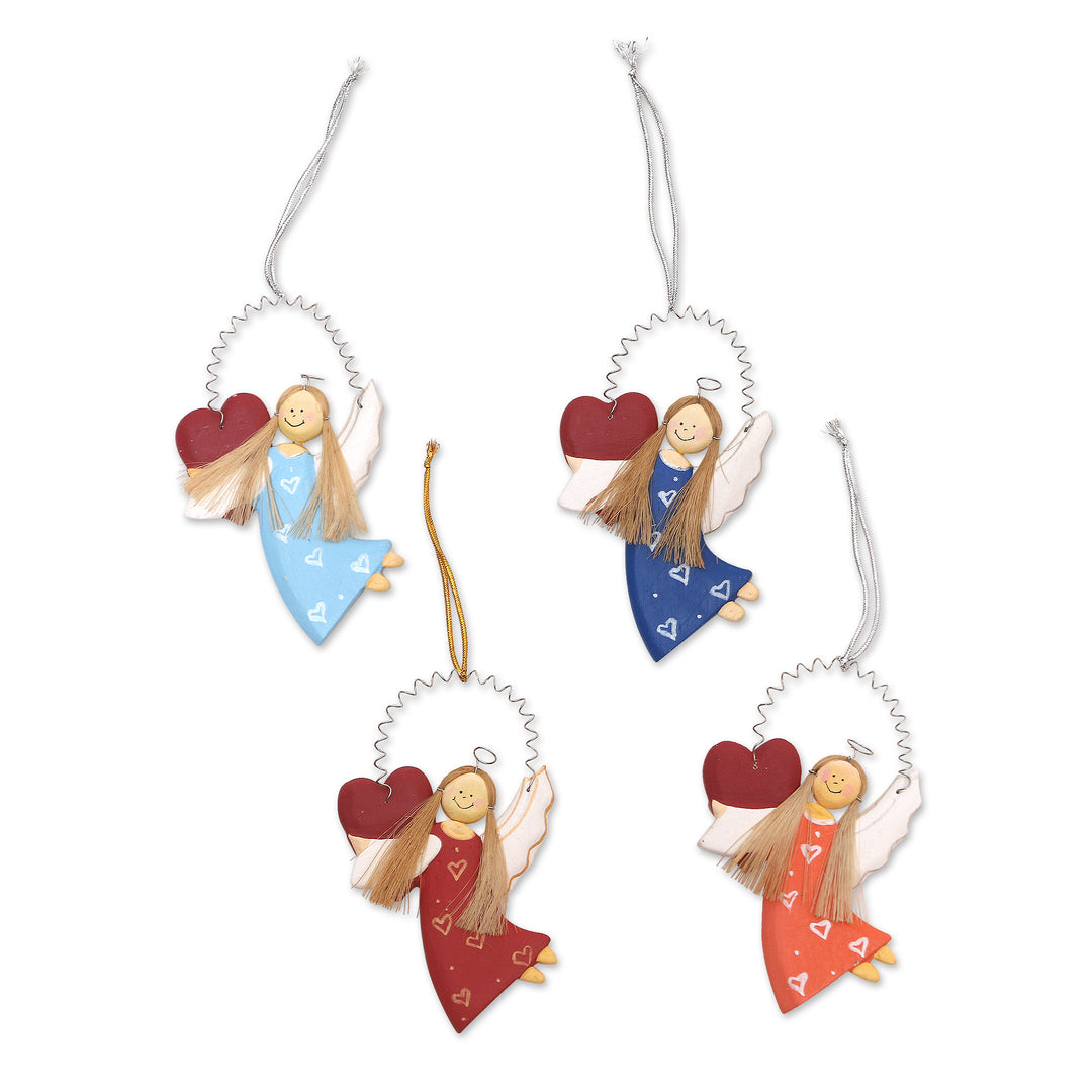 Handcrafted Balinese Angel Ornaments (Set of 4) - Color of Love