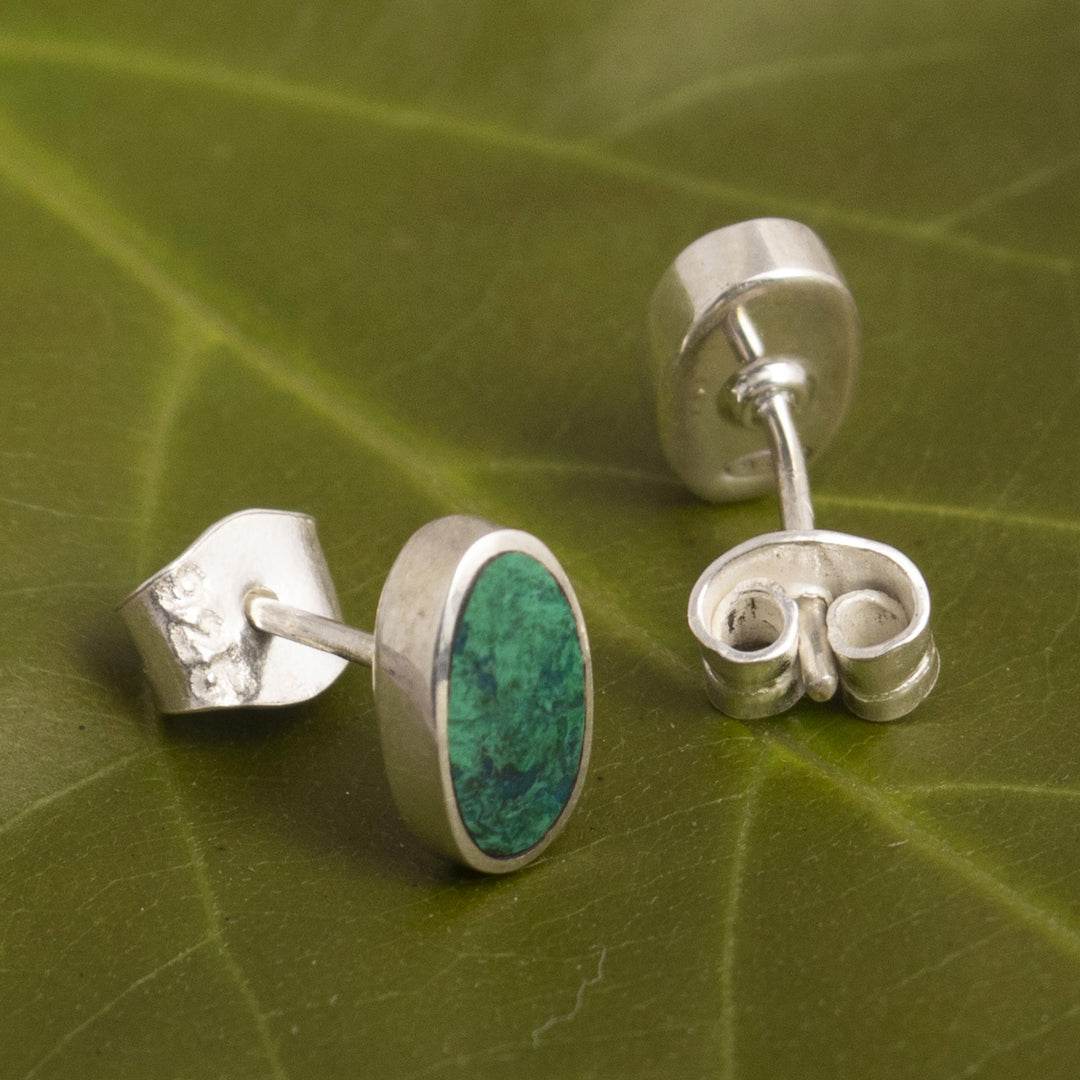 Artisan Crafted Oval Chrysocolla Earrings - Long Run