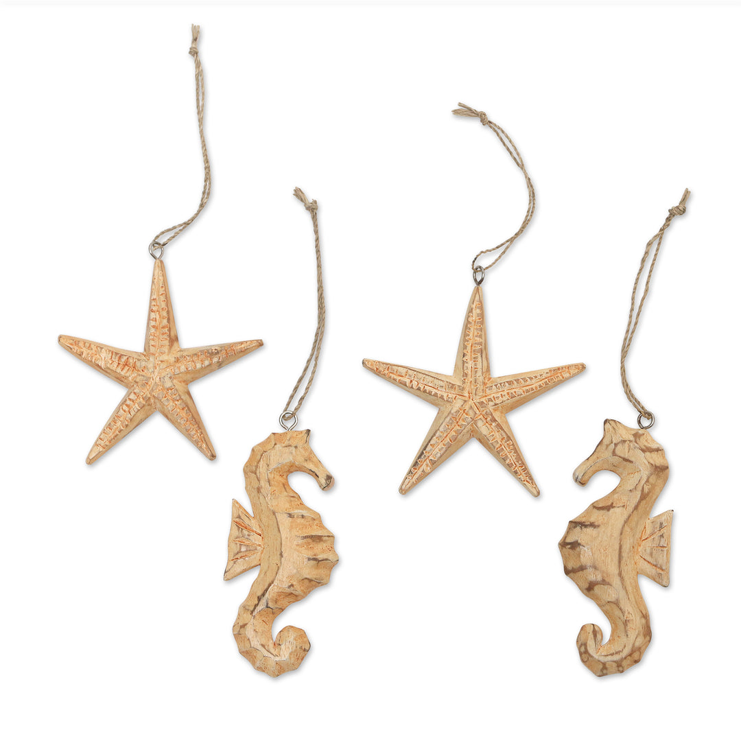 Sea Life Wood Ornaments (Set of 4) - Sea-sonal Charm