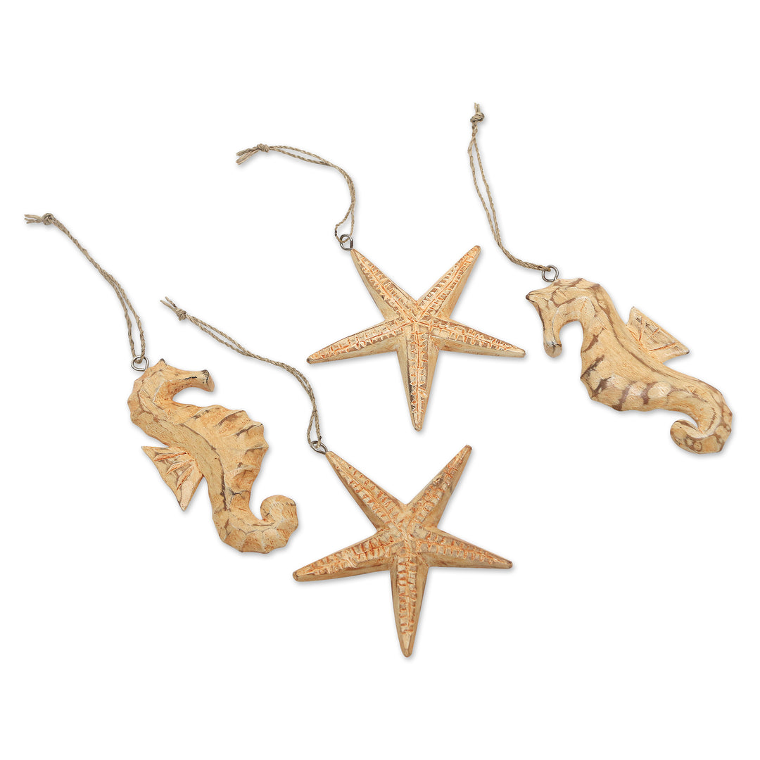 Sea Life Wood Ornaments (Set of 4) - Sea-sonal Charm