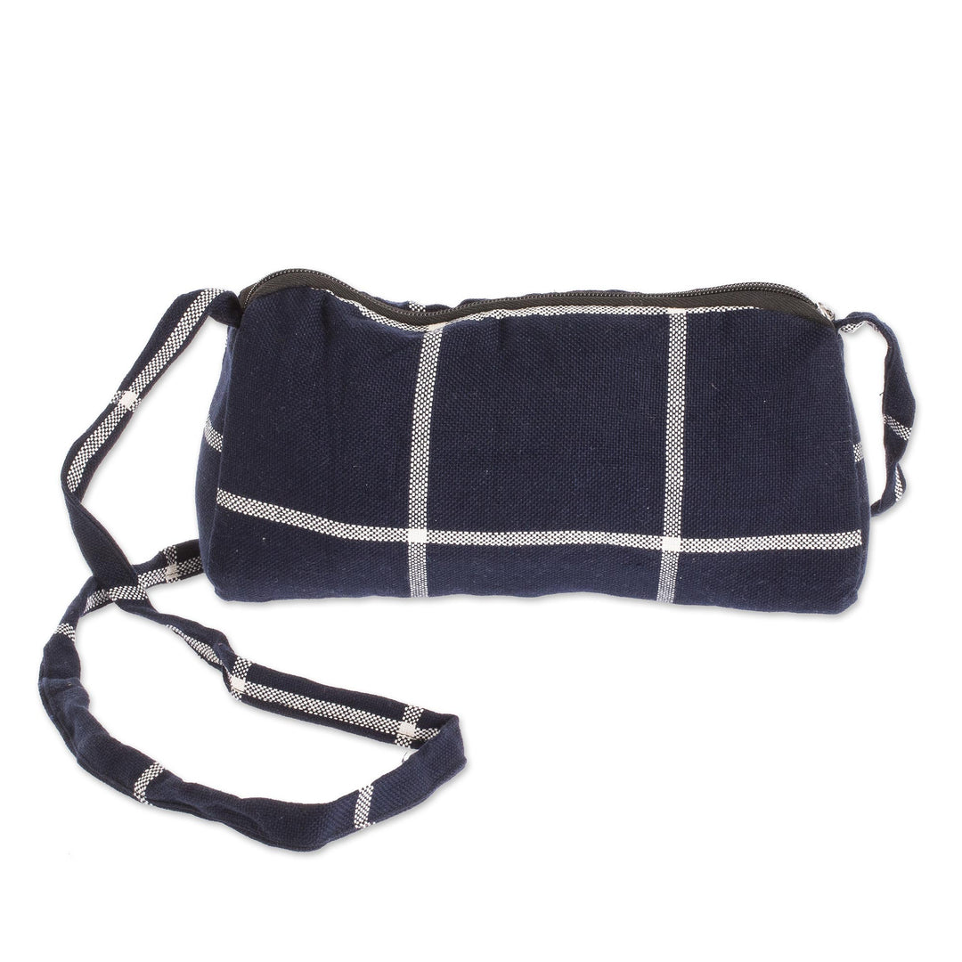 Navy Blue and White Cotton Plaid Cross Body Sling Bag - Navy To Go