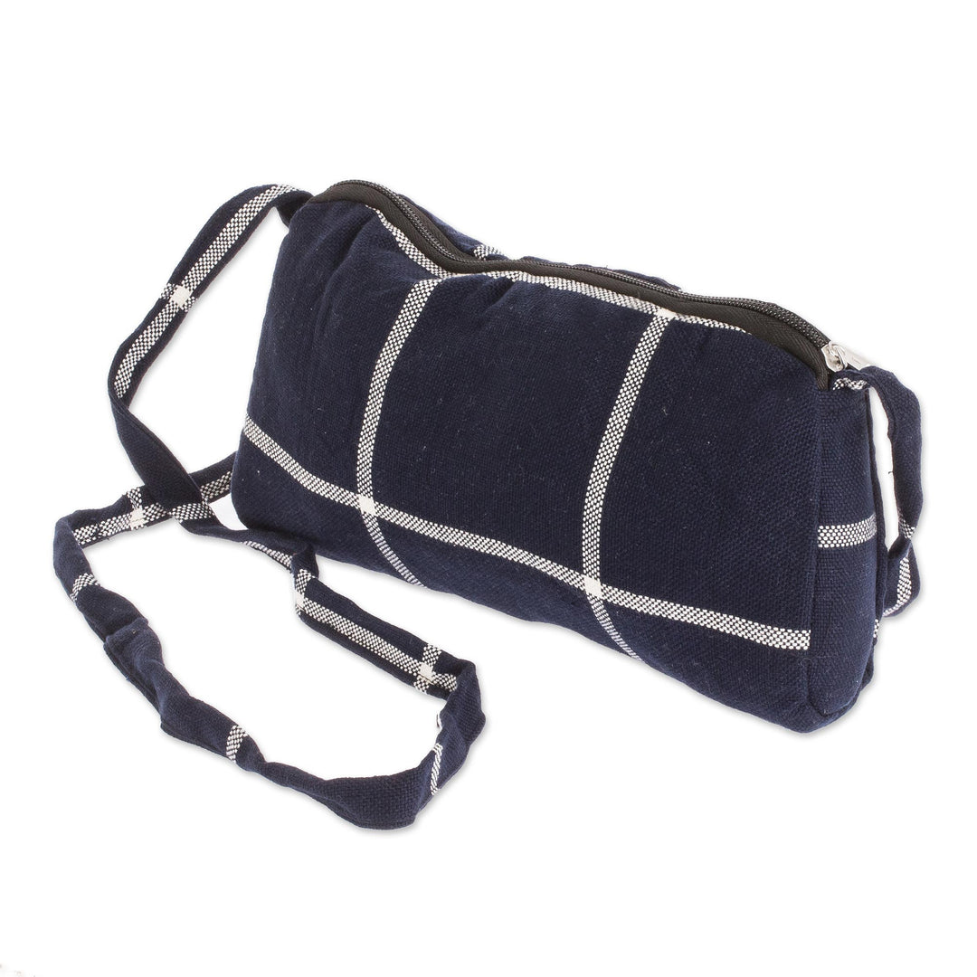 Navy Blue and White Cotton Plaid Cross Body Sling Bag - Navy To Go