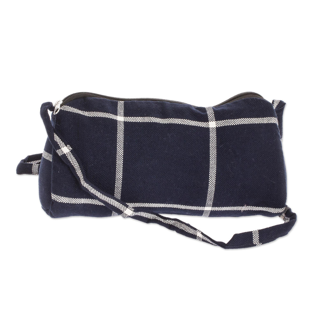 Navy Blue and White Cotton Plaid Cross Body Sling Bag - Navy To Go