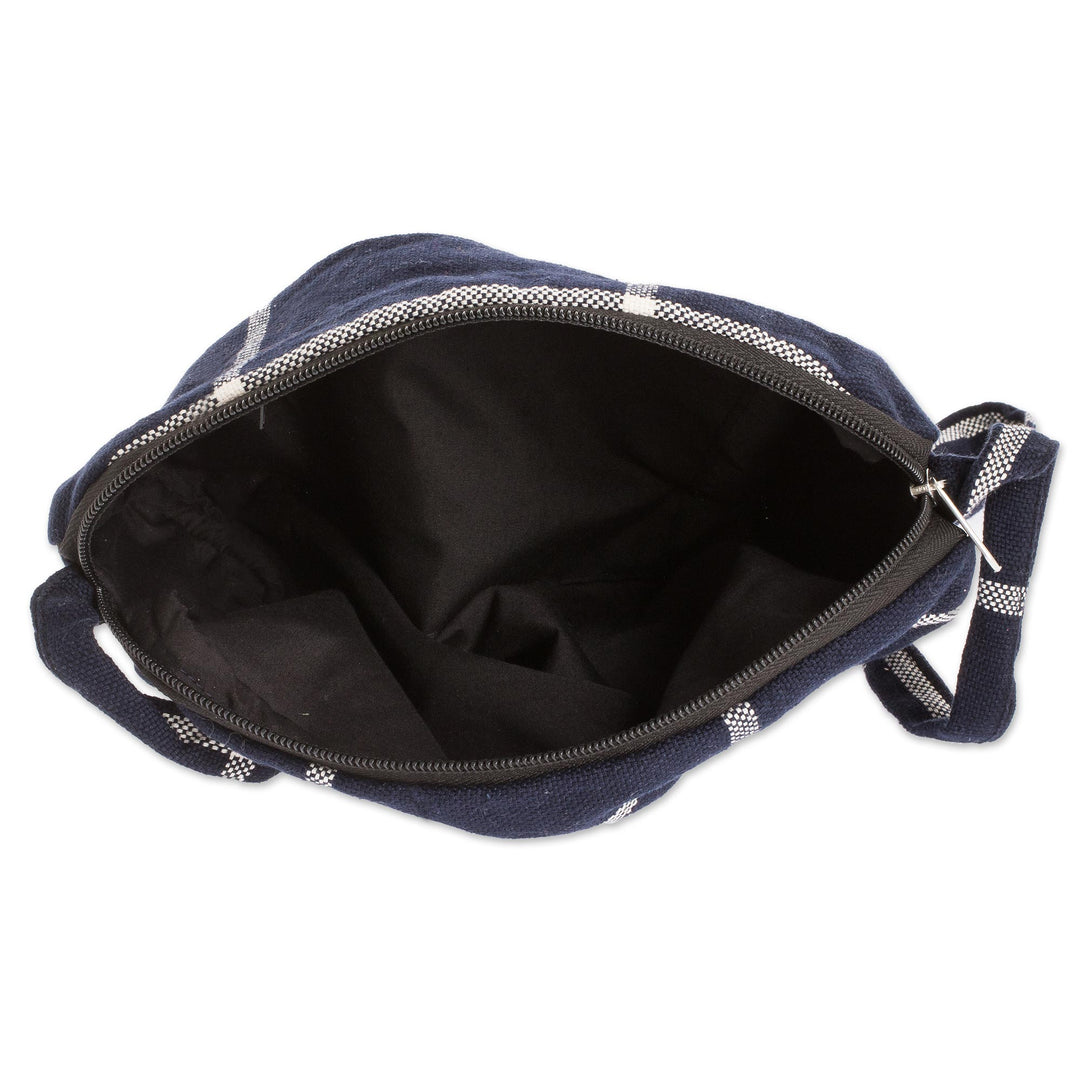 Navy Blue and White Cotton Plaid Cross Body Sling Bag - Navy To Go
