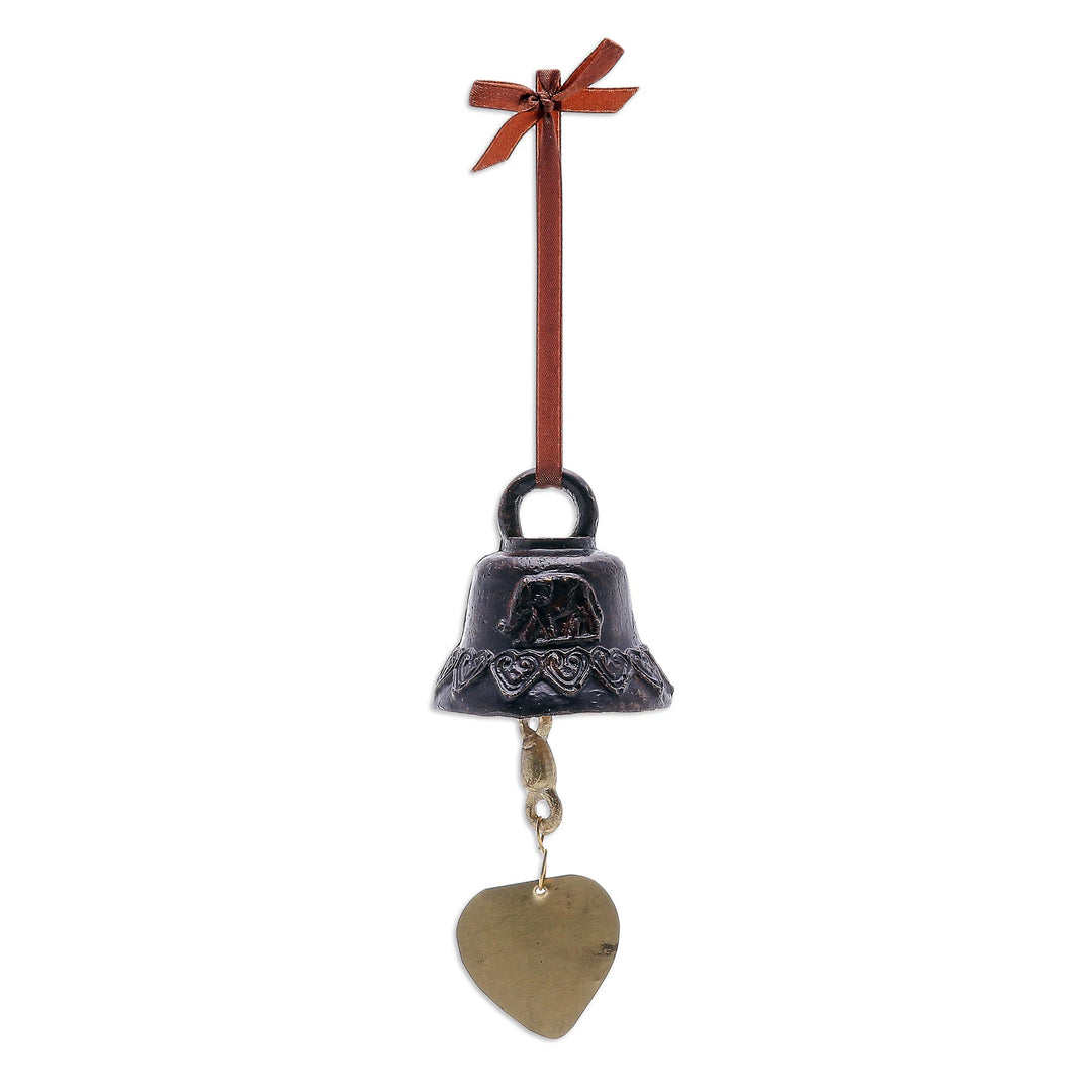 Decorative Brass Heart-Themed Bell - Elephant Love