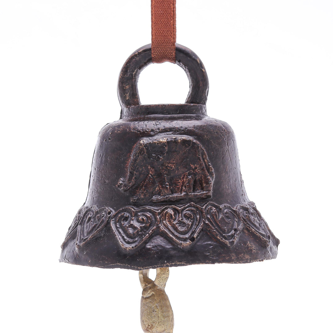 Decorative Brass Heart-Themed Bell - Elephant Love
