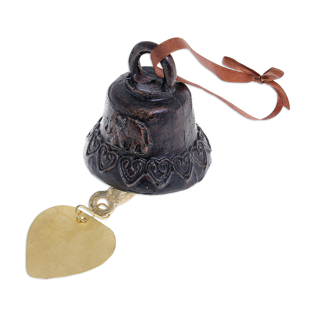 Decorative Brass Heart-Themed Bell - Elephant Love