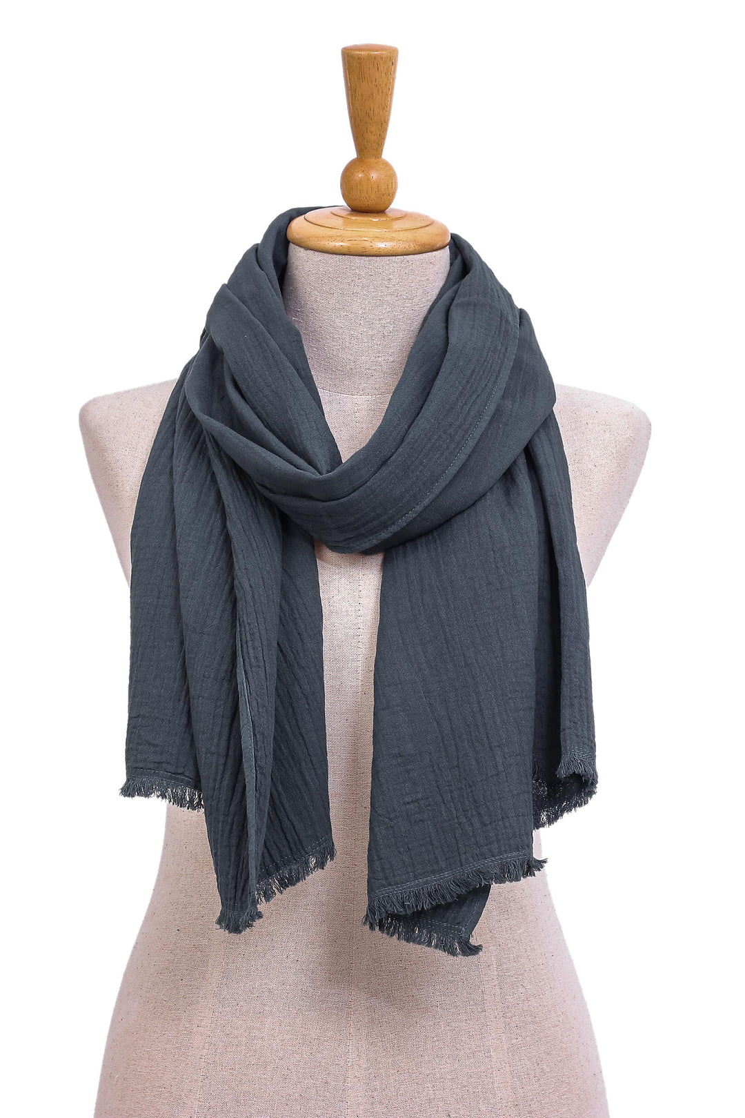 Hand Made Grey Cotton Scarf from Thailand - Tender Feeling in Grey