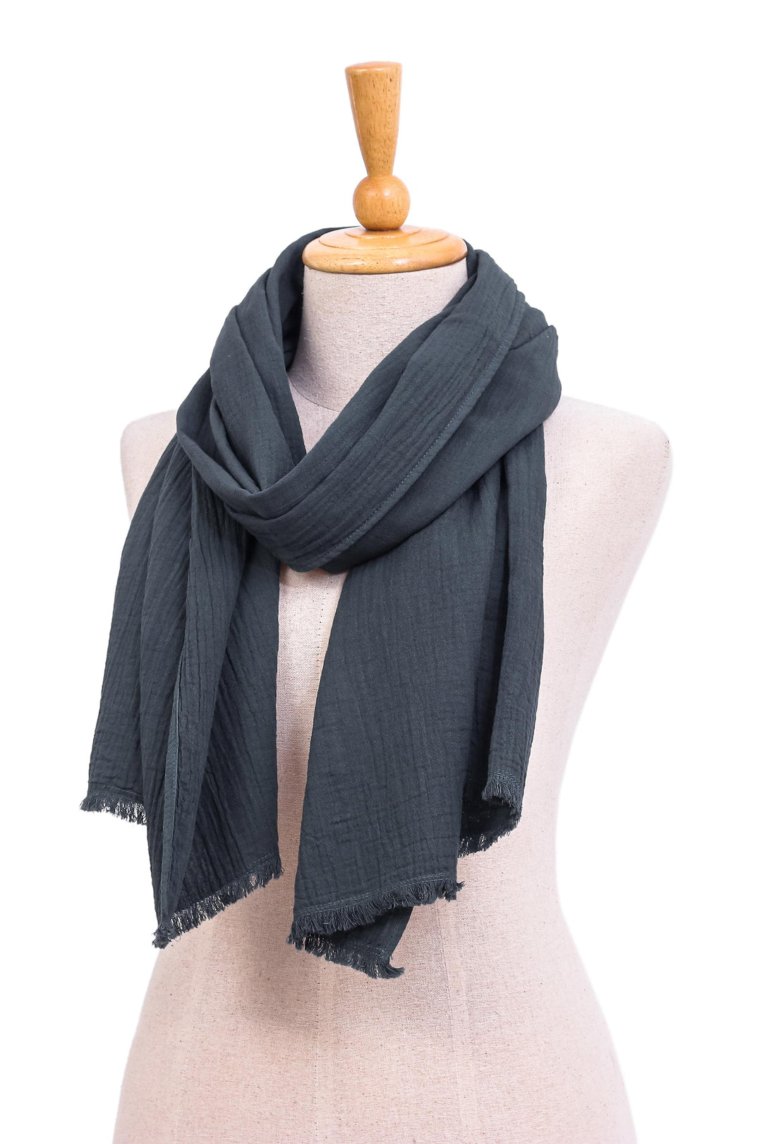 Hand Made Grey Cotton Scarf from Thailand - Tender Feeling in Grey