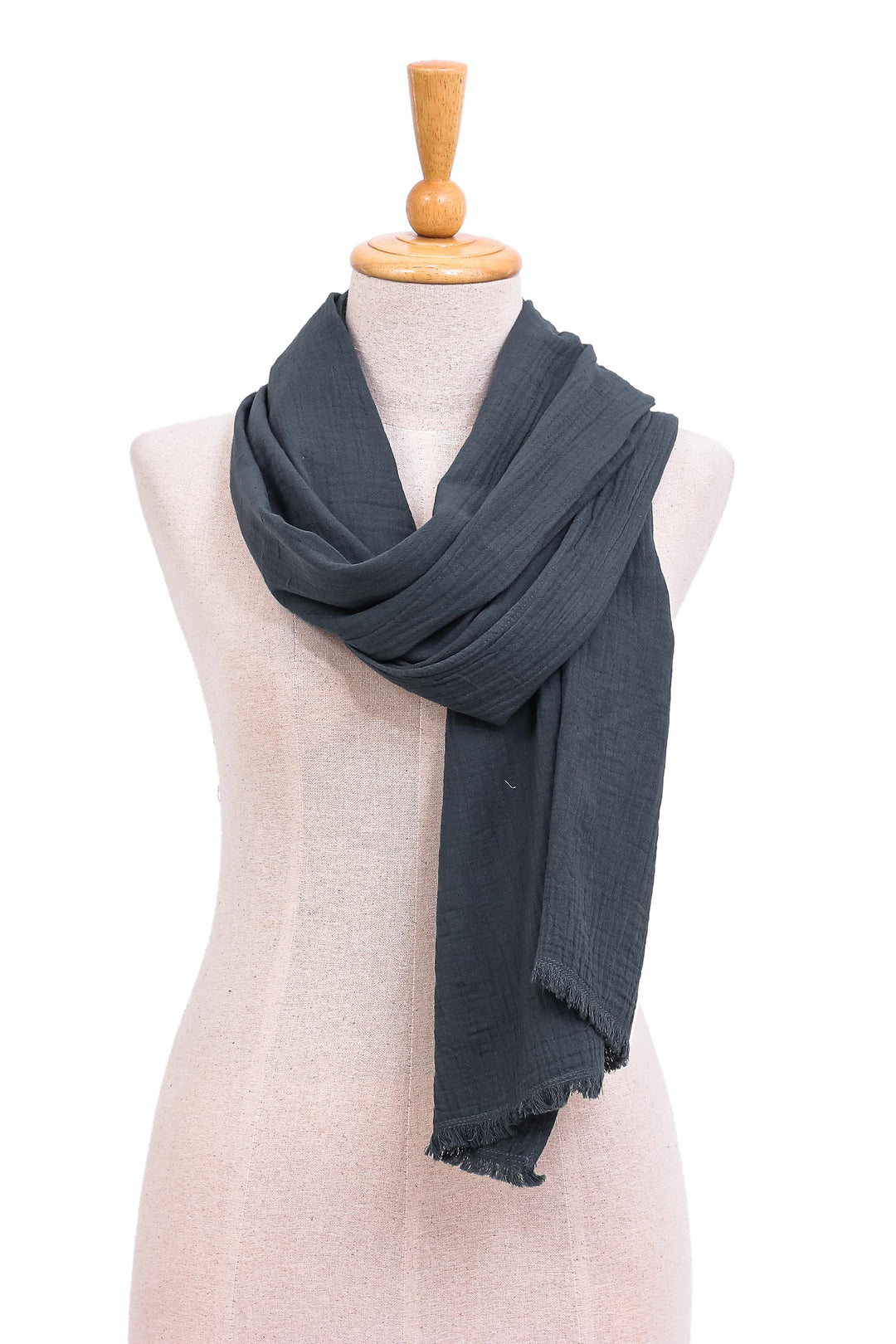 Hand Made Grey Cotton Scarf from Thailand - Tender Feeling in Grey
