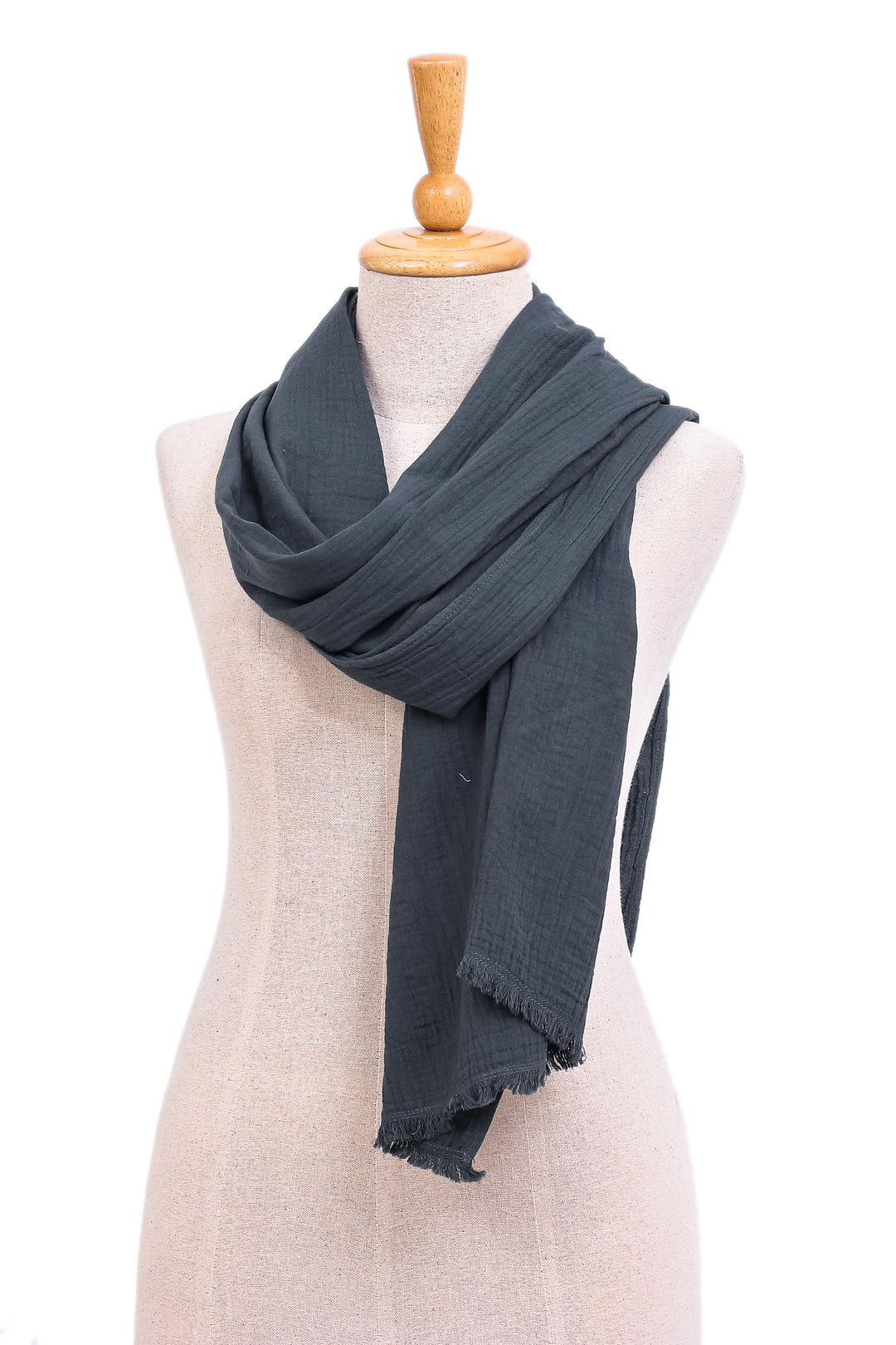Hand Made Grey Cotton Scarf from Thailand - Tender Feeling in Grey