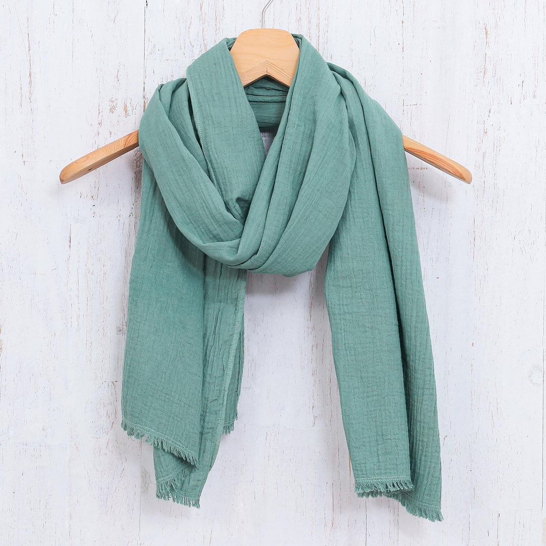 Hand-Dyed Cotton Scarf from Thailand - Tender Feeling in Green