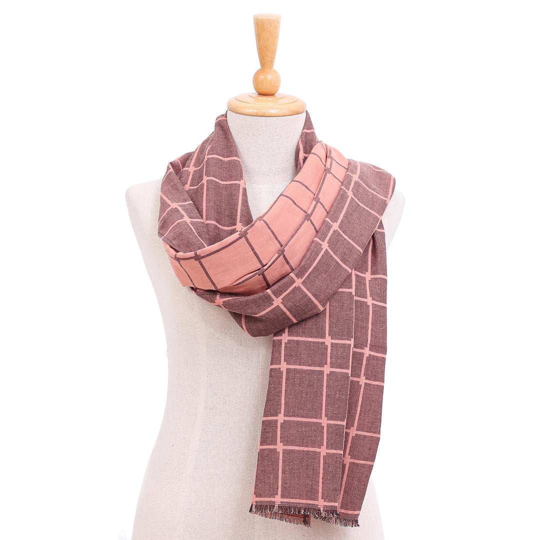 Hand Made Gridded Cotton Scarf - Warm City
