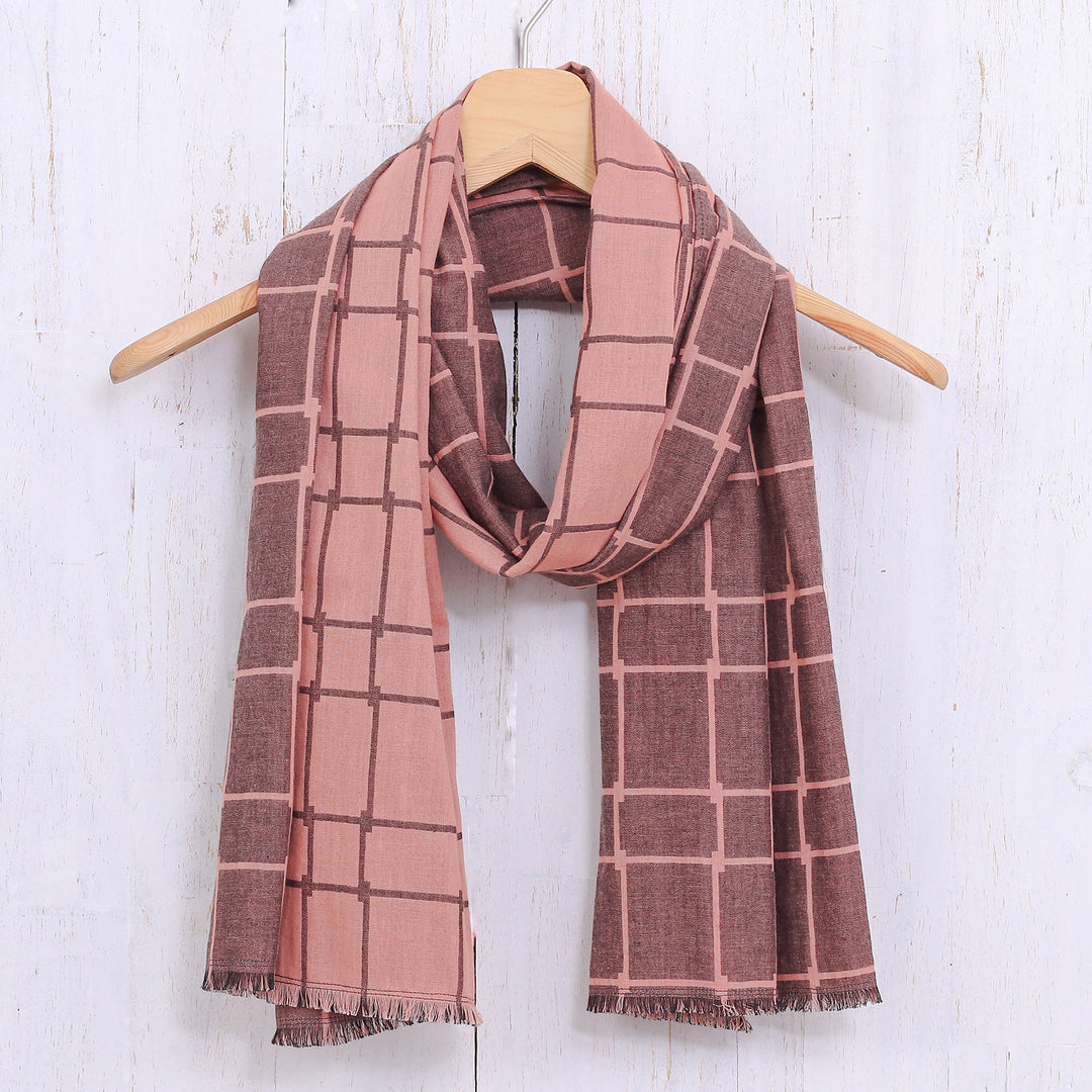 Hand Made Gridded Cotton Scarf - Warm City