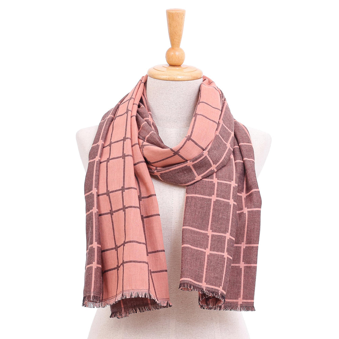 Hand Made Gridded Cotton Scarf - Warm City