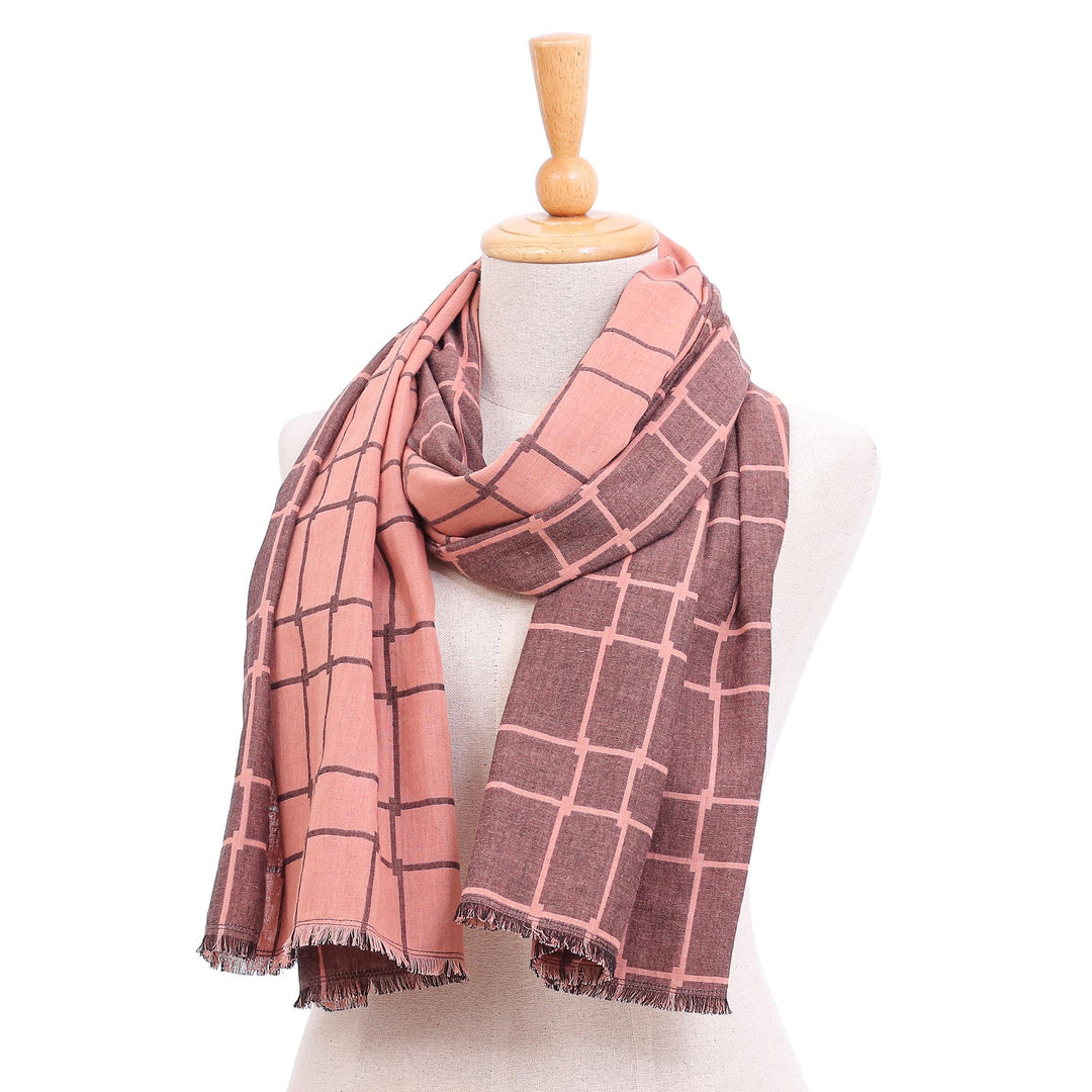 Hand Made Gridded Cotton Scarf - Warm City