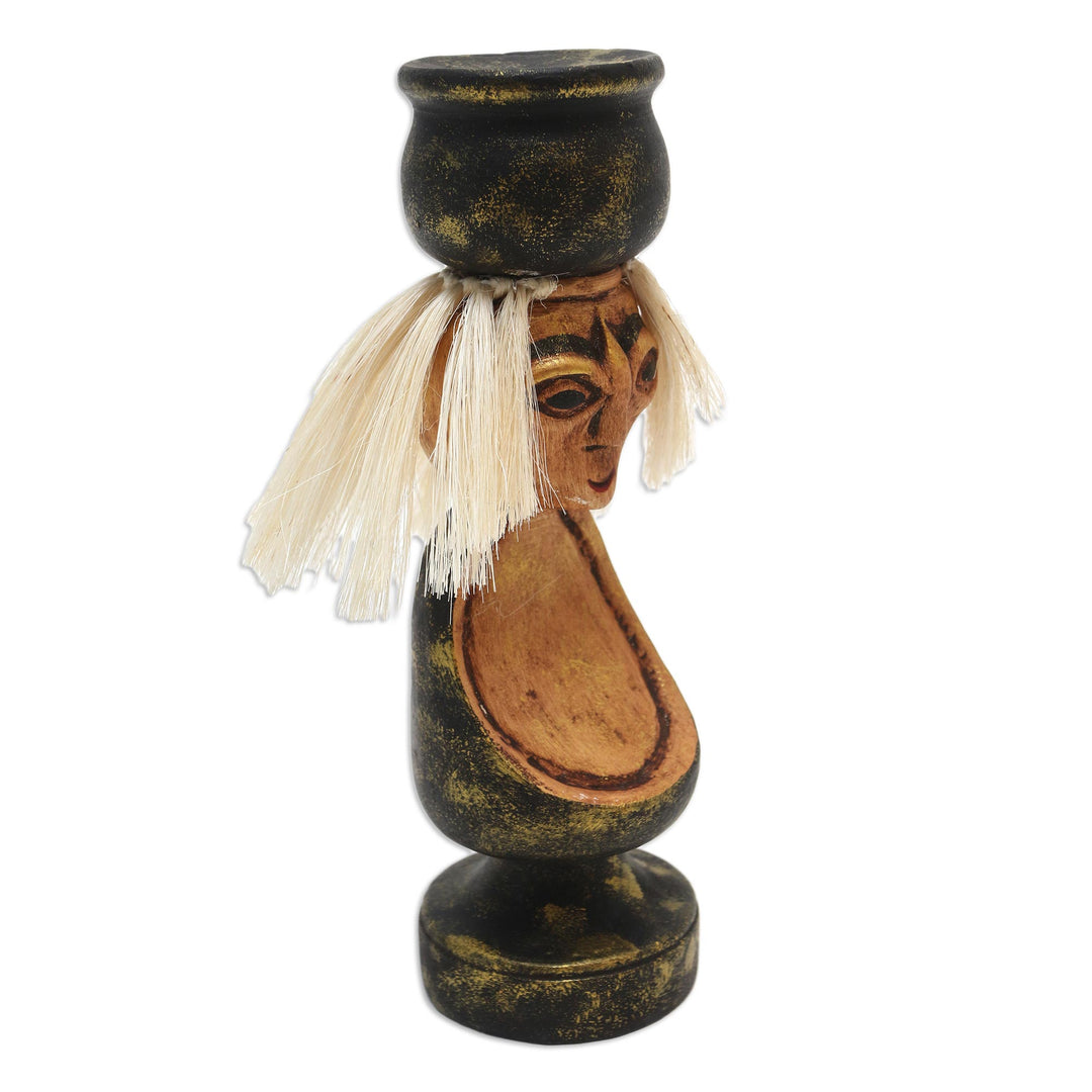 Handmade Albesia Wood Grandmother Statuette - Caring Grandmother