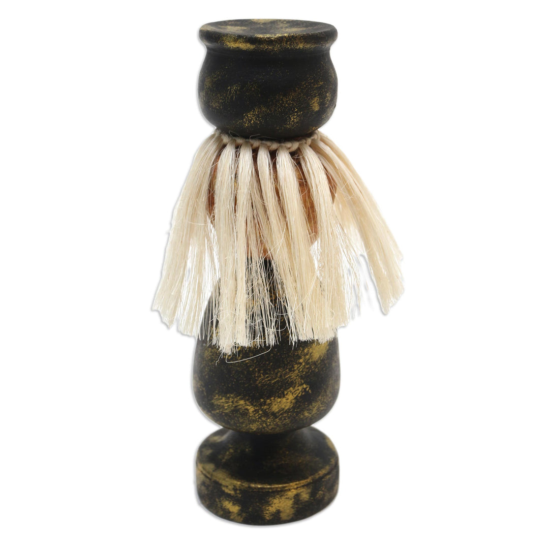 Handmade Albesia Wood Grandmother Statuette - Caring Grandmother