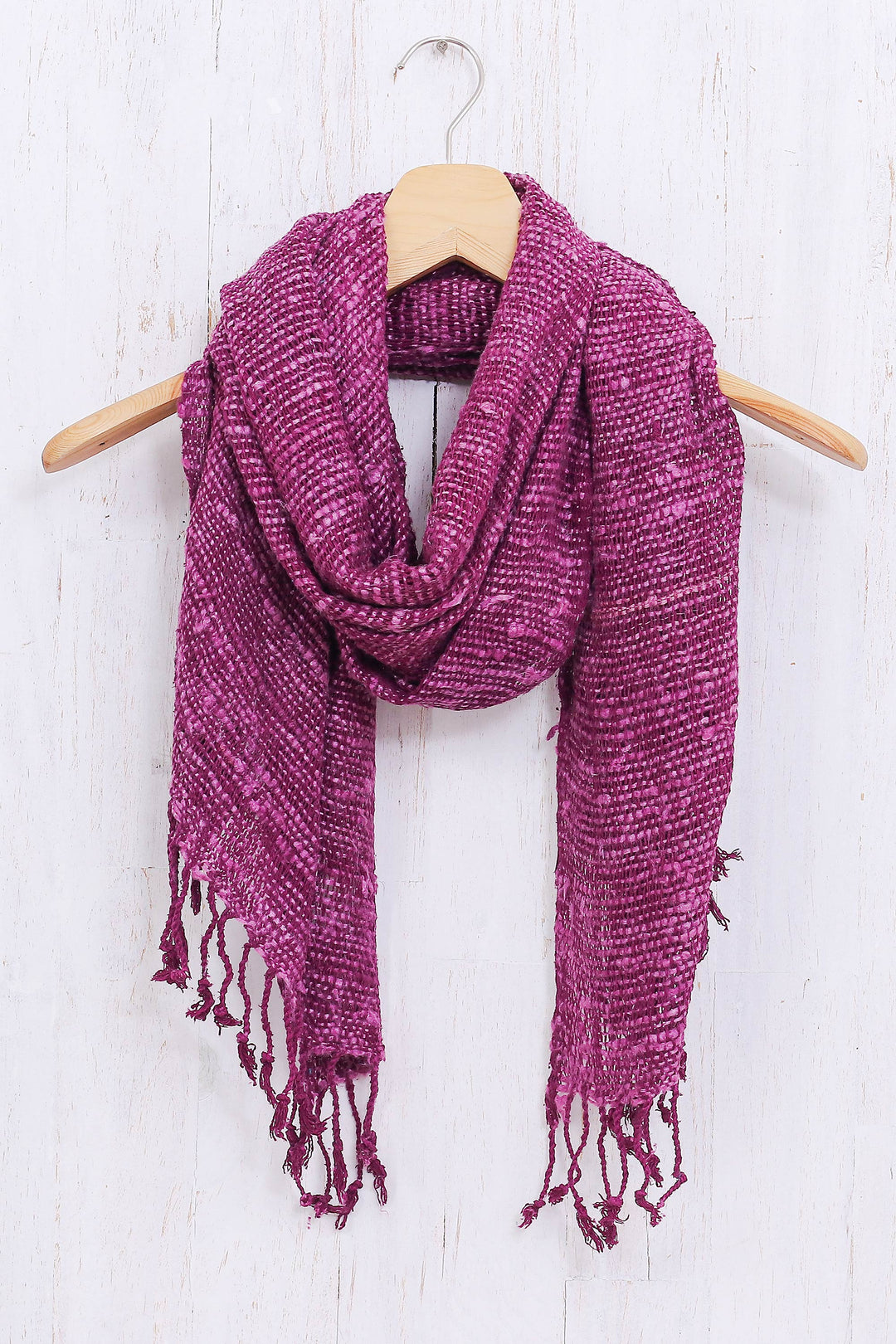 Purple Thai Silk Scarf with Fringe - Aubergine Autumn