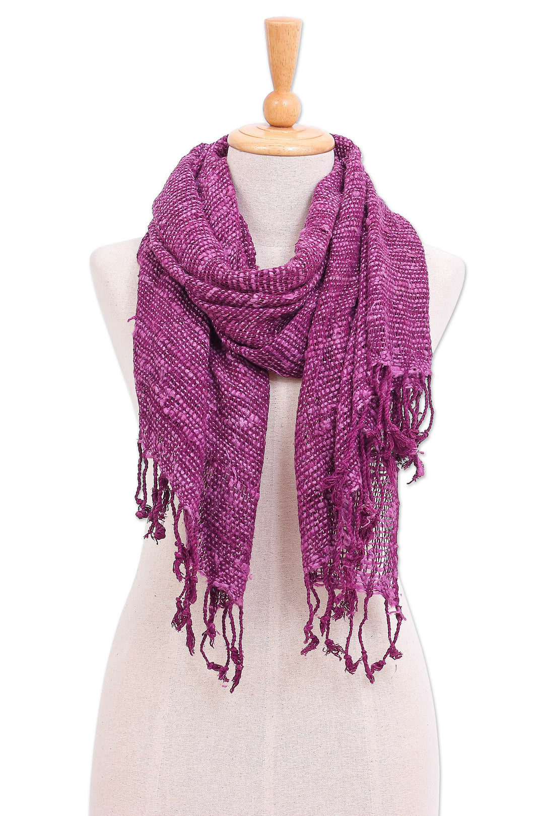 Purple Thai Silk Scarf with Fringe - Aubergine Autumn