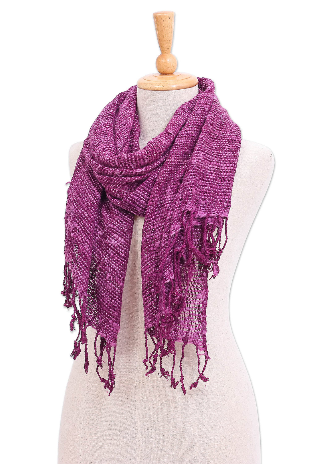 Purple Thai Silk Scarf with Fringe - Aubergine Autumn
