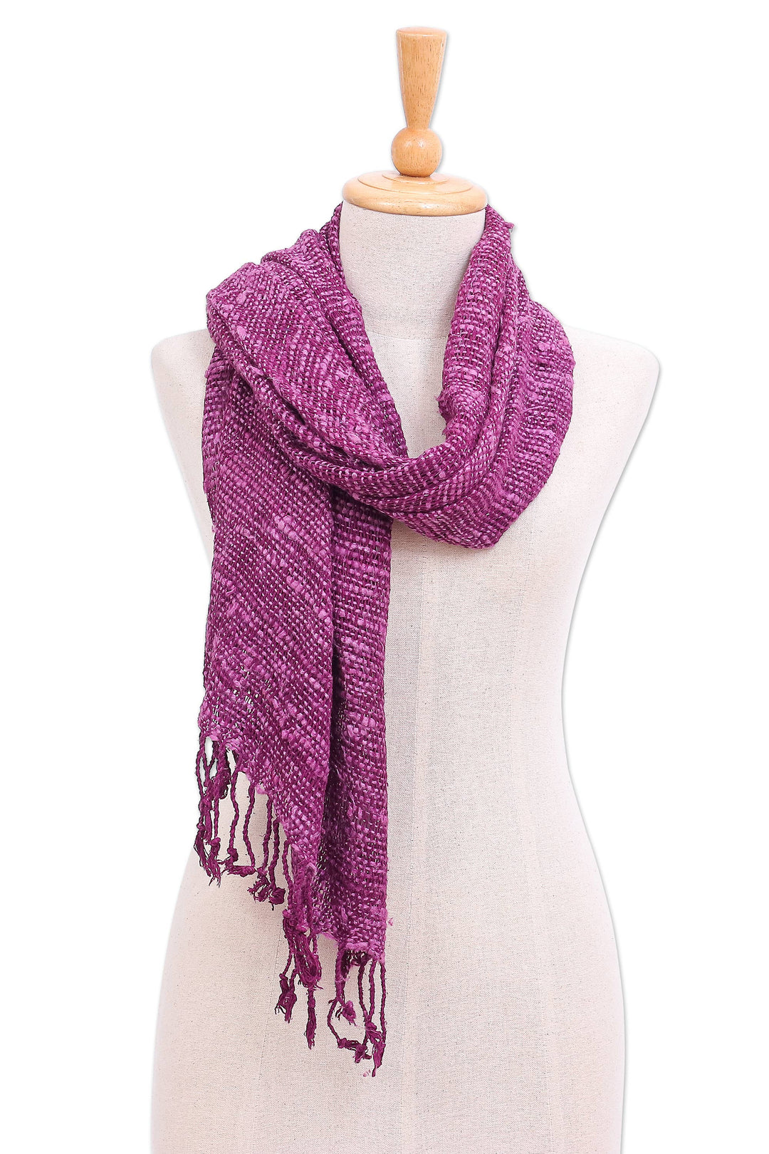 Purple Thai Silk Scarf with Fringe - Aubergine Autumn