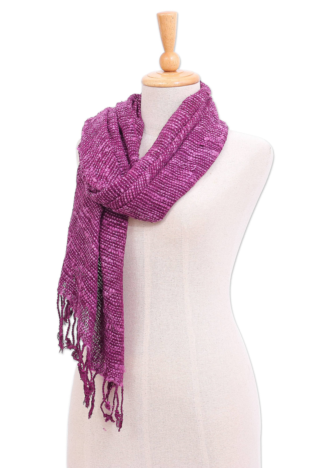 Purple Thai Silk Scarf with Fringe - Aubergine Autumn