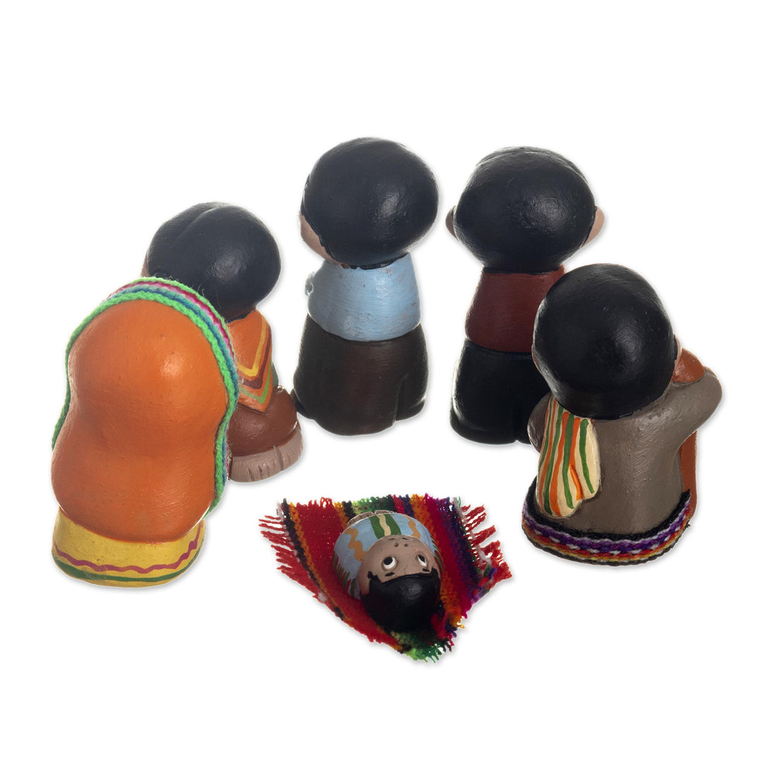 Hand Painted Ceramic Nativity Scene (6 Pieces) - Andes Nativity