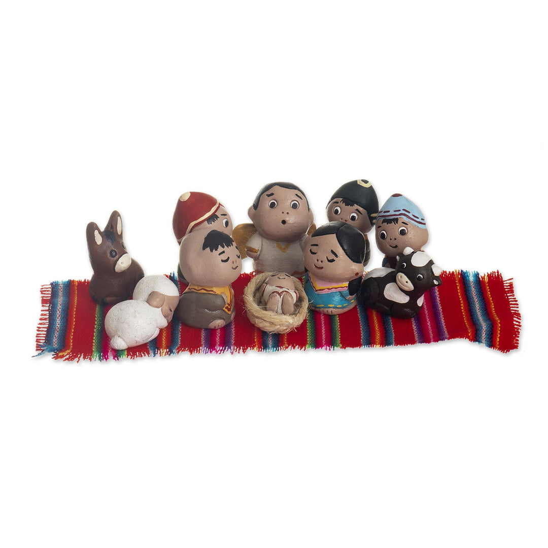 Ceramic Nativity Scene Figures With Andean Theme (10 Pieces) - Wise Andeans